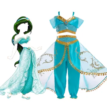 4buc/set pentru Copii Fete Printesa Jasmine Costume Pentru Copii Petrecere Burta Rochie de Dans Indian Costum de Halloween Cosplay de Crăciun