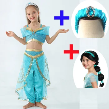 4buc/set pentru Copii Fete Printesa Jasmine Costume Pentru Copii Petrecere Burta Rochie de Dans Indian Costum de Halloween Cosplay de Crăciun
