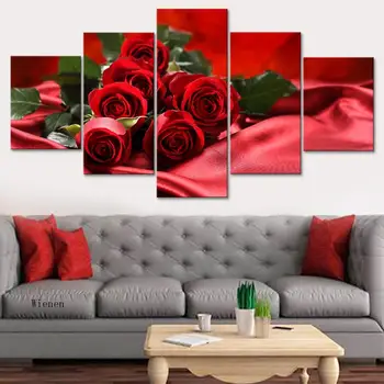 5 Bucati/set Trandafir Roșu Foto Canvas Tablou Modern Art Print Live Arta de Perete Tablou Fara Rama Hd Decor Modular Imagine Poster