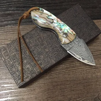 58HRC Manual de oțel Damasc lama briceag de Buzunar cadou cuțit de supraviețuire în aer liber cuțit cu coajă Mâner de cuțit de utilitate