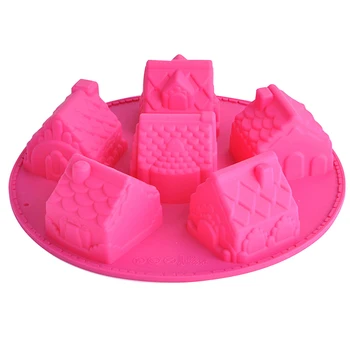 6 Găuri de turtă dulce Copt 3D Decorare Instrument de Silicon Cookie-uri Bakeware Tort Mucegai Case de Crăciun de Ciocolată de Culoare Aleatorii