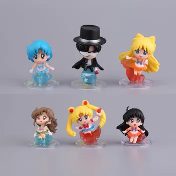 6pcs/set Anime Sailor Moon Tsukino Usagi Smoching Sailor Venus, Mercur, Marte, Jupiter PVC figurina Breloc cu Pandantiv Jucarii Cadou