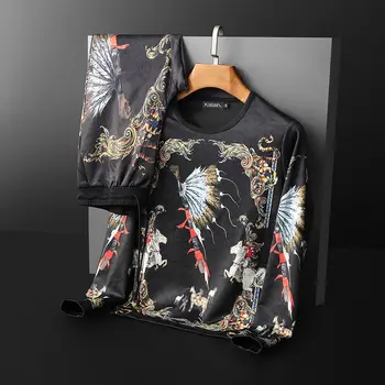 7XL Dimensiuni Mari de Imprimare de Lux pentru Bărbați Treninguri 2 buc Set Tricou+pantaloni Pulover de Trening Ropa Deportiva Mujer Maneca Lunga T-shirt
