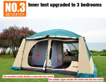 8-10 persoane 4*3*2.17 metru, 3 camere Mari, corturi militare în aer liber camping cort impermeabil 5000PU plaja cort pentru excursii de Familie