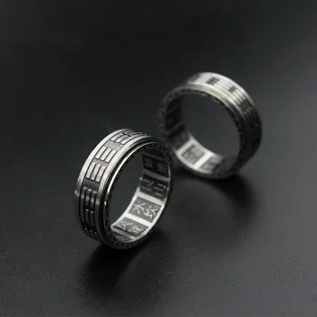 8mm Rotativ de Bază Inel pentru Barbati Vintage din Oțel Inoxidabil Tai Chi Mantra Negru Frământa Spinner Ring Punk Spinner Norocos Bijuterii