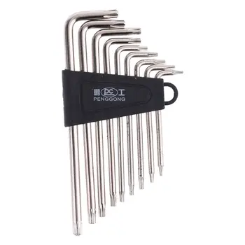 9PCS formă de L Hex Set de chei Torx Stele Cheie Hex Set de scule cu Găuri Hardware Tool Kit - Argintiu + Negru Clip T6,T7,T8,T9,T10,T15,T2