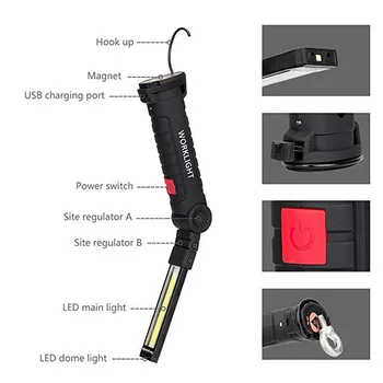 Activitatea de inspecție Lumină USB Reîncărcabilă Lanterna LED COB Magnetic Agățat Torch Lampă Mică Pentru Reparații Auto la Domiciliu, Folosind de Urgență