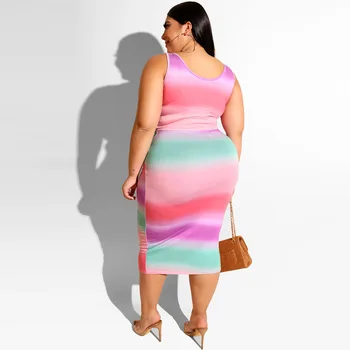 Adogirl Rainbow Femei Plus Dimensiune Rochie de Talie Eșarfe 5XL Mare Dimensiune Costume fără Mâneci Tie-dye Vesta Rochie de Imprimare Florale Tinutele de Vara