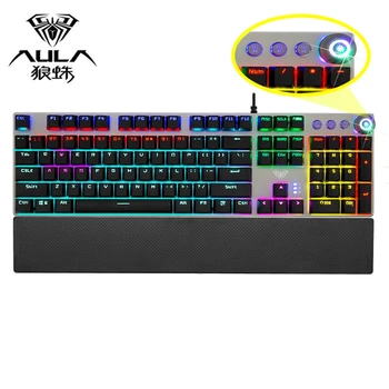 Albastru Negru Comuta Tastatură Mecanică 104 taste cu iluminare din spate de Gaming, Tastaturi pentru Computer PC Gamer rusă, spaniolă, ebraică, arabă