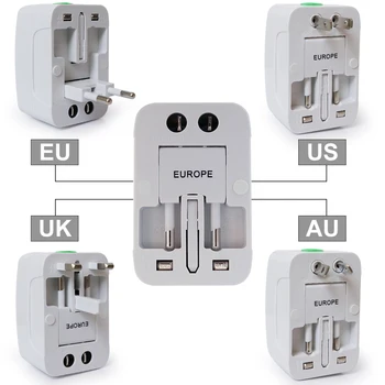 All-in-one Universal International Travel Adapter 2 Port USB Adaptor de Alimentare cu UA NE-a UNIT UE Convertor Plug-110-250V