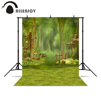 Allenjoy fundal Fotografie, Pădure verde copii pasăre copac basm copii profesională noel fundal pentru studio foto