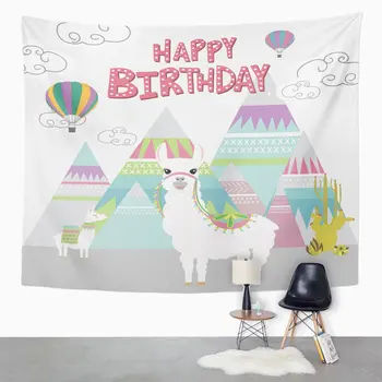 Alpaca Fericit Ziua de nastere Drăguț Lama Peru Balon cu Aer Animal Home Decor Tapiserie de Perete pentru Camera de zi Dormitor Dormitor 50x60 inch