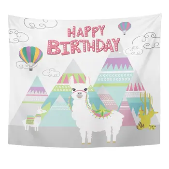 Alpaca Fericit Ziua de nastere Drăguț Lama Peru Balon cu Aer Animal Home Decor Tapiserie de Perete pentru Camera de zi Dormitor Dormitor 50x60 inch