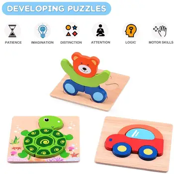 AMTOY Copii mici Puzzle din Lemn Jucării de Desene animate 6 Forma de Animale de Puzzle de Învățare pentru Copii de Învățământ de Călătorie pentru Copii Joc Cadou 1 2 3 Ani