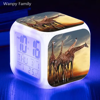 Animal Girafa LED Ceas desteptator 7 Culori Stralucitoare Ceas cu Alarmă Digital Pentru camera Copii Lumina de Noapte Ceas Electronic Ceasuri Cadou