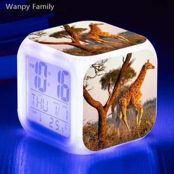 Animal Girafa LED Ceas desteptator 7 Culori Stralucitoare Ceas cu Alarmă Digital Pentru camera Copii Lumina de Noapte Ceas Electronic Ceasuri Cadou