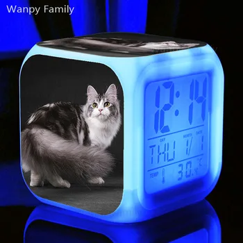 Animale de Companie drăguț Pisică Pisoi Ceas Deșteptător 7 LED-uri de Culoare Stralucitoare Ceas cu Alarmă Digital Pentru camera Copii Lumina de Noapte Ceasuri Electronice Ceas