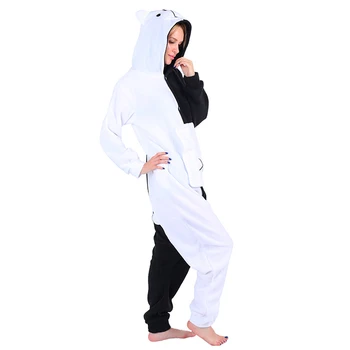 Anime Danganronpa Monokuma pijama Fleece Unisex de Halloween Cosplay Costum Salopetă cu Glugă Neagră, Ursul Alb Sleepwear Salopetă