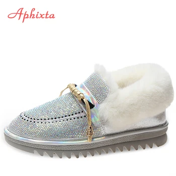 Aphixta De Lux Bling Cristal Cald Cizme De Zapada Pentru Femei Balerini Cu Toc Pietre Colorate Diamante Iarna Blana De Pluș Pantofi De Femeie