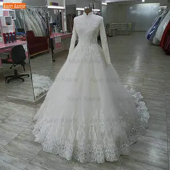 Arab Alb Rochie de Mireasa Mâneci Lungi Imagini Reale vestido novia 2021 Dantelă Sus Appliqus Rochii de Mireasa Personalizate, Halat De Mariage