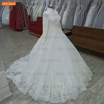 Arab Alb Rochie de Mireasa Mâneci Lungi Imagini Reale vestido novia 2021 Dantelă Sus Appliqus Rochii de Mireasa Personalizate, Halat De Mariage