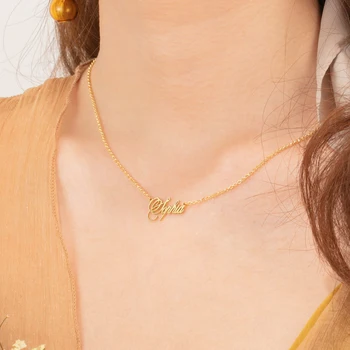Argint 925 Personalizat cu Numele Colier Personalizat cu Numele Colier pentru Femei de Culoare de Aur Plăcuța de Bijuterii (Lam Hub Fong)