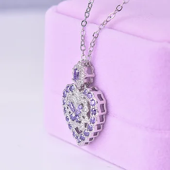 Argint S925 Colier Inima de Diamant Pandantiv pentru Femei Pierscionki Bizuteria Piatră prețioasă de Bijuterii Pandantiv joyas colier de diamante pentru femei