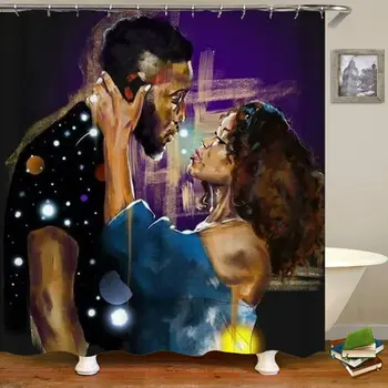 Arta Neagră Afro-American Cuplu Sărut Perdea De Duș Baie Decoratiuni