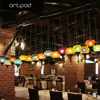 Artpad Bohemia Mediteraneene Iluminat Restaurant turcesc Lumini Pandantiv 110-220V Marocan Mozaic Lampa Acasă LED Bar Agățat Lumina