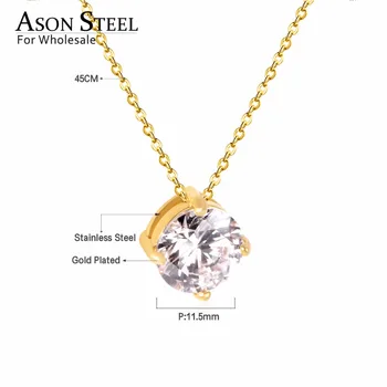 ASONSTEEL Rotund Cubic Zirconia Pandantiv Coliere din Oțel Inoxidabil de Aur/Argint de Culoare Lanț de Link-ul Coliere pentru Femei/Fata