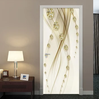 Aur de Lux Linia de Balon Pictura Ușa Tapet Autocolant 3D Europeană Stil Home Design Ușă Decalcomanii PVC, Auto-Adeziv Autocolant de Perete