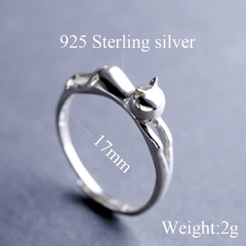 Autentic Argint 925 Drăguț Pisica Obraznic Inele pentru Femei Marime Ajustabila Sterling Argint Bijuterii
