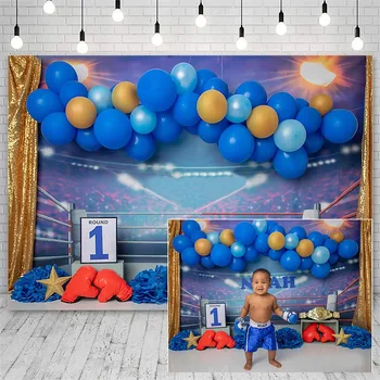 Avezano 1 Băiat Ziua de nastere Fotografie de Fundal Ring de Box Albastru Balon Copil de Dus Portret Sport Fundal pentru Studio Foto