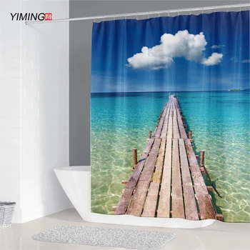 Baie cortina 3D peisajul de pe litoral sunset beach imprimare impermeabil poliester perdea de duș acasă decor perdea cu cârlig