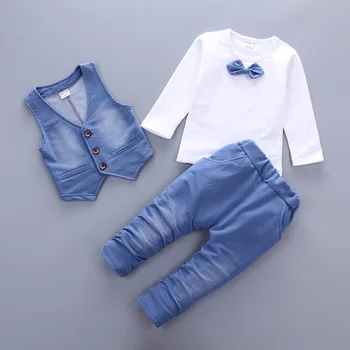 Baieti haine de toamna noua moda papion solidă tricou + vesta + pantaloni 3 buc seturi de îmbrăcăminte pentru copii din bumbac cu maneca lunga, haine