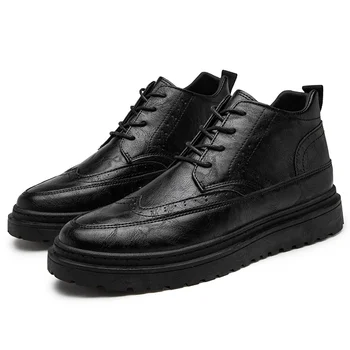 Barbati Adidasi din Piele Moale Pantofi Casual Plat Brand de Moda de Afaceri Adidasi Barbati Pantofi Gri Negru %0806
