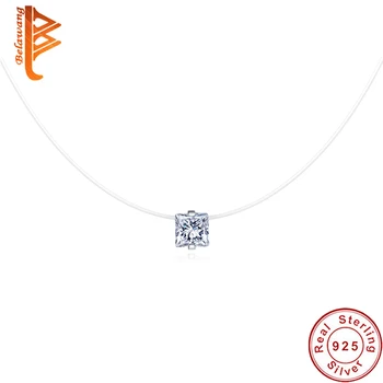 BELAWANG 2019 Noua Linie de Pescuit Transparent Coliere Argint 925 Cristal CZ Invizibil Lanț Cravată Colier pentru Femei