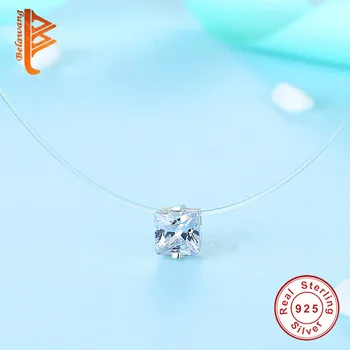 BELAWANG 2019 Noua Linie de Pescuit Transparent Coliere Argint 925 Cristal CZ Invizibil Lanț Cravată Colier pentru Femei