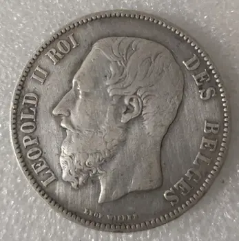 Belgia 5 Franci Leopold Al Ii-Lea 25 G De Argint Vechi De Real Silver Original Monede De Colectie Monede Europa
