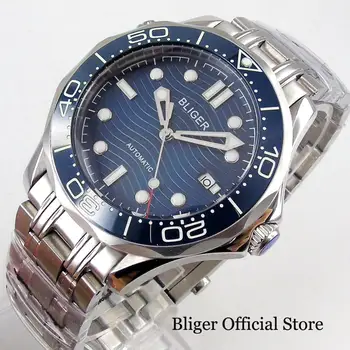 BLIGER Brand pentru Bărbați ceasuri de Mînă Safir de Sticlă Mișcarea Automată Mentale Bandă Negru/Albastru/Gri de Apelare