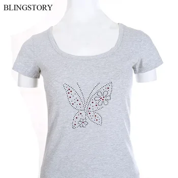 BLINGSTORY Șirag de mărgele de Moda Fluture tricou de Vara de Bumbac Plus Dimensiune Topuri pentru Femei S-6XL