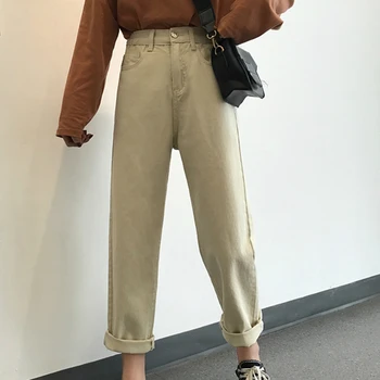 Blugi drepte Femei Chic de Primăvară Solide în Vrac Nou Slim Buzunare Buton de Toate-meci Vintage Denim Casual Femei Pantaloni Temperament