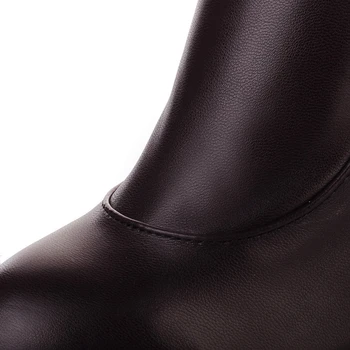BLXQPYT Femei de Moda de mult Zapatos De Mujer Alb Negru Botas Peste Genunchi Ridicat De Couro Toc 7,5 cm Femininas Cizme Pantofi K6-1