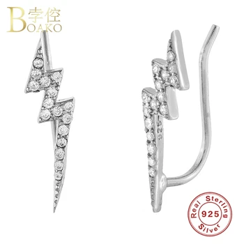 BOAKO Dublu fulger Stud Cercei Argint 925 Cercei Pentru Femei Diamond Bijuterii de Argint Pendientes
