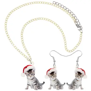 Bonsny Acrilic De Crăciun American Parul Scurt Pisica Pisoi De Bijuterii Seturi De Colier Cercei Animale De Bijuterii Pentru Femei Și Fete Cadou