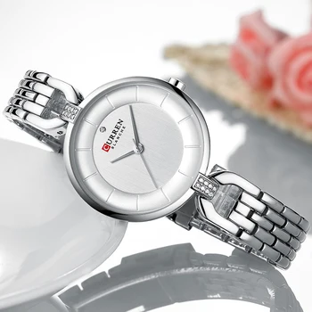 Brand de lux CURREN Simplu Casual Cuarț Ceasuri pentru Femei Rochie de Argint Ceas de mână de sex Feminin Ceas Doamnelor Ceas cu carcasa din Otel Inoxidabil
