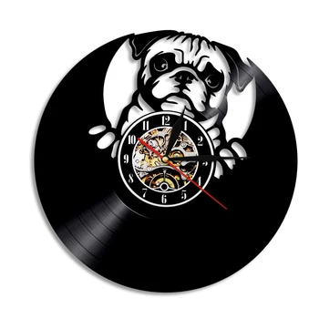 Bulldog englez Pug Câine Animal de CONDUS Lumina de Noapte disc de Vinil Ceas de Perete Britanic Rase de caini de Companie Cățeluș de Perete LED Iluminat