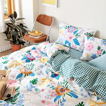 Bumbac Carpetă Acopere Set cu fata de Perna Florale Frumoase Grila AB-Side Femei Fete Lenjerii de pat pentru Quilt Mângâietor Twin Queen-Size