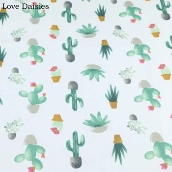 Bumbac diagonal pânză VERDE desene animate cactus puncte verificați țesături solide pentru DIY lenjerie de pat perna de îmbrăcăminte mozaic manopera decor