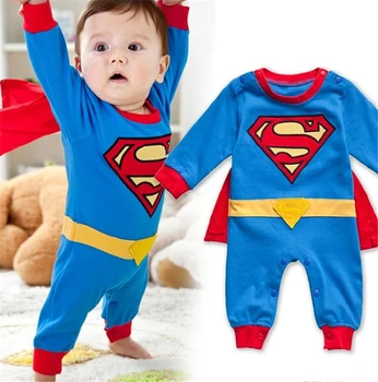 Băiețelul Romper Superman Maneca Lunga / Scurta cu Maneci Baby Salopeta cu Pelerina Roșie Costum de Halloween, Cadou Baieti Haine Nou-nascuti